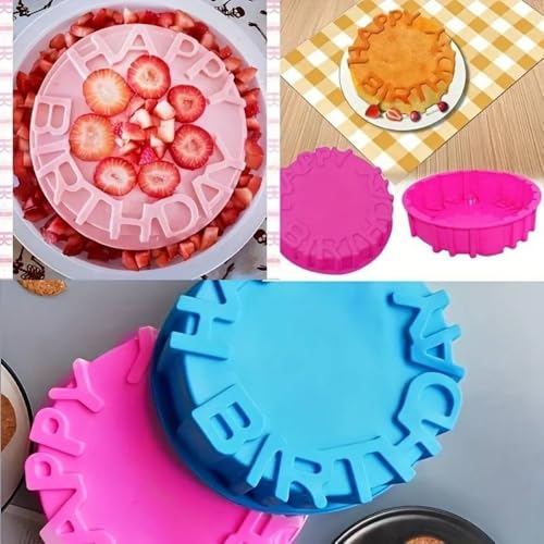 TLISMI Soft Silicone Happy Birthday Letter Embossed Cake Mould for Cakes| Microwave Oven Safe| Kitchen Cake Baking Tools| Non-Stick Round Shape Mold for Jelly, Pudding, Muffin (Multicolor, Pack of 1) - Image 4