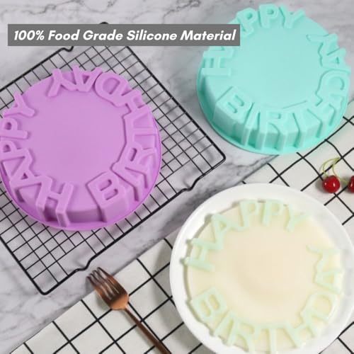 TLISMI Soft Silicone Happy Birthday Letter Embossed Cake Mould for Cakes| Microwave Oven Safe| Kitchen Cake Baking Tools| Non-Stick Round Shape Mold for Jelly, Pudding, Muffin (Multicolor, Pack of 1) - Image 2