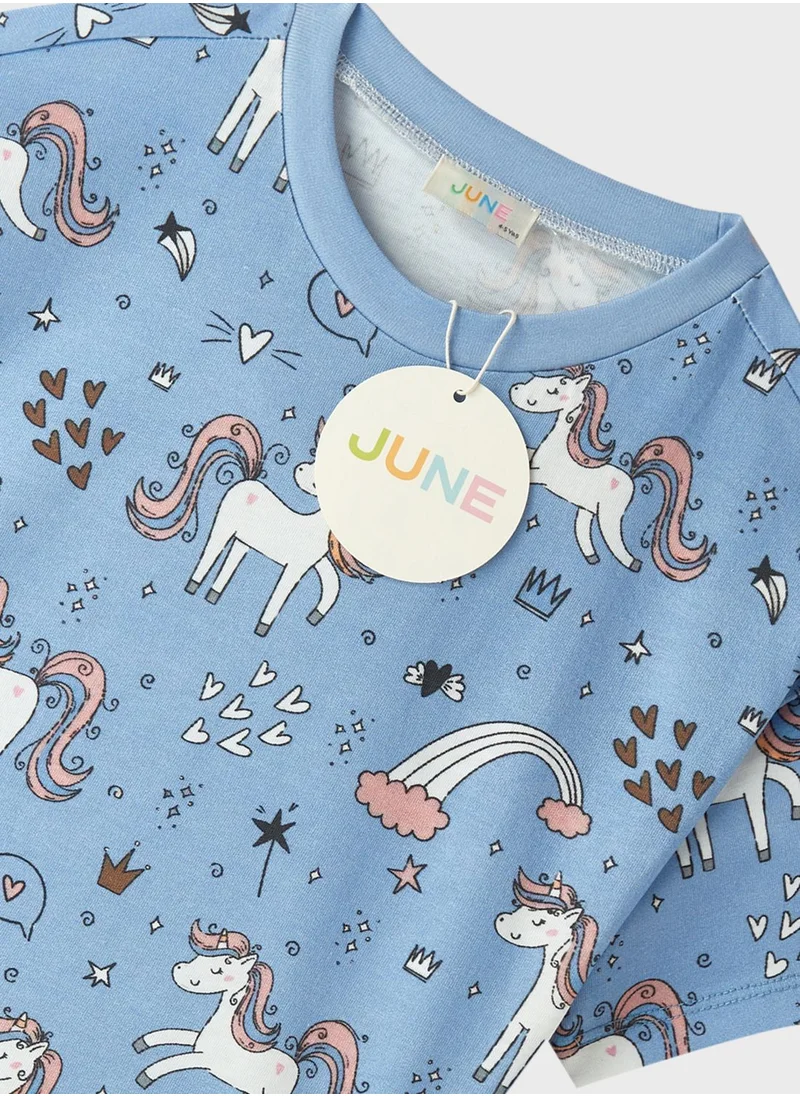 JUNE Kids Crew Neck T-Shirt And Shorts Set