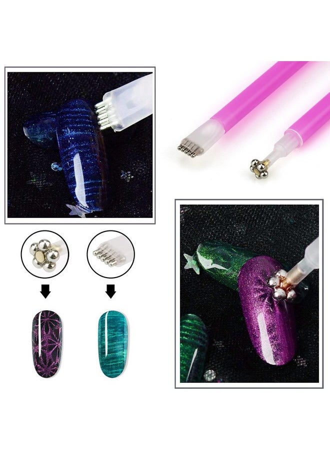 Ideal Swan 8 Pieces Nail Magnet Tool Set, Double-head Flower Design Nail Magnet Pens Magnet Stick 3D Magnetic Cat Eye Gel Polish Nail Art, for DIY 3d Magnetic, Salon, Studio or Home  - Image 2