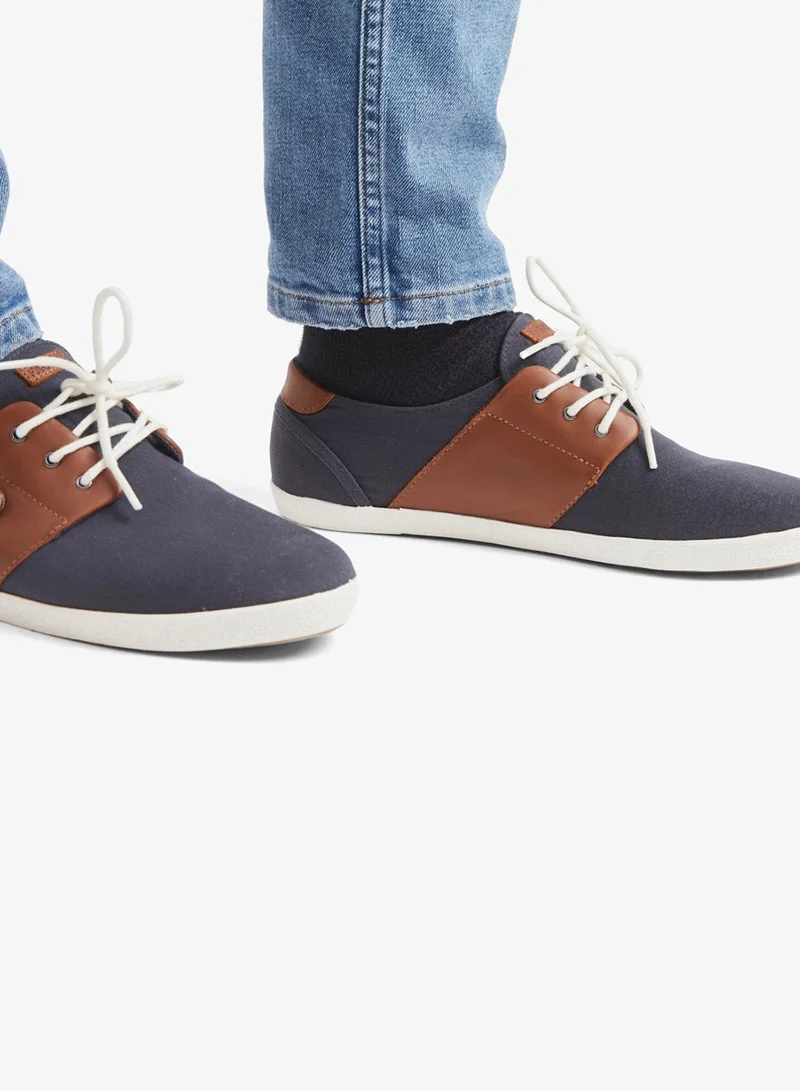 Faguo Cypress - Navy and Tawny Cotton and Leather Trainers