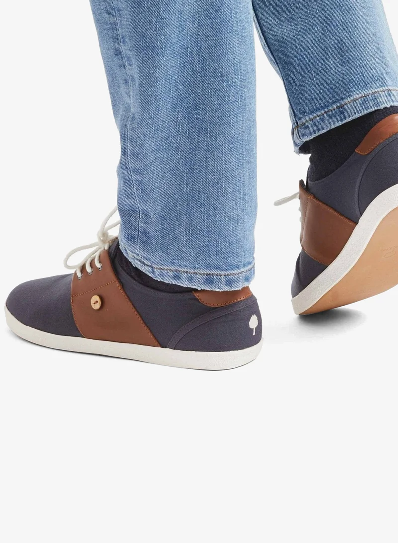 Faguo Cypress - Navy and Tawny Cotton and Leather Trainers