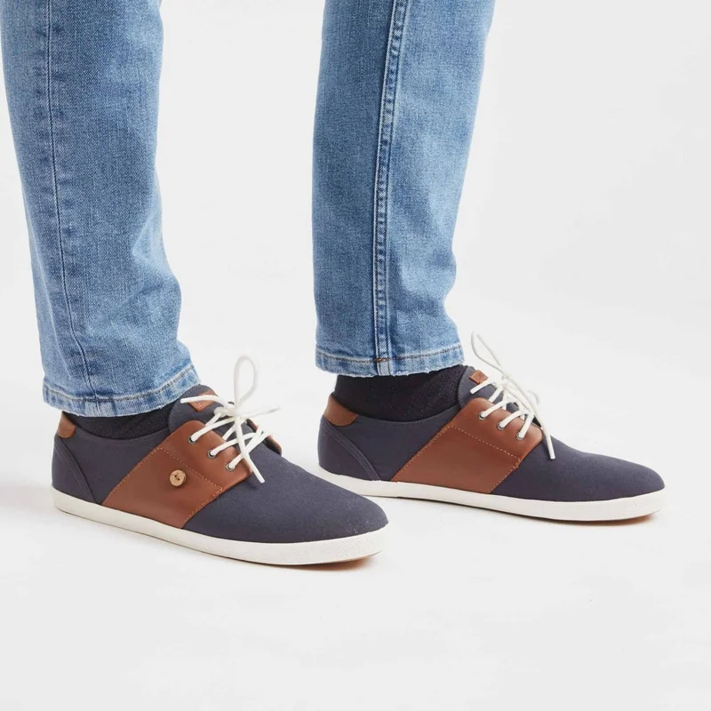 Faguo Cypress - Navy and Tawny Cotton and Leather Trainers