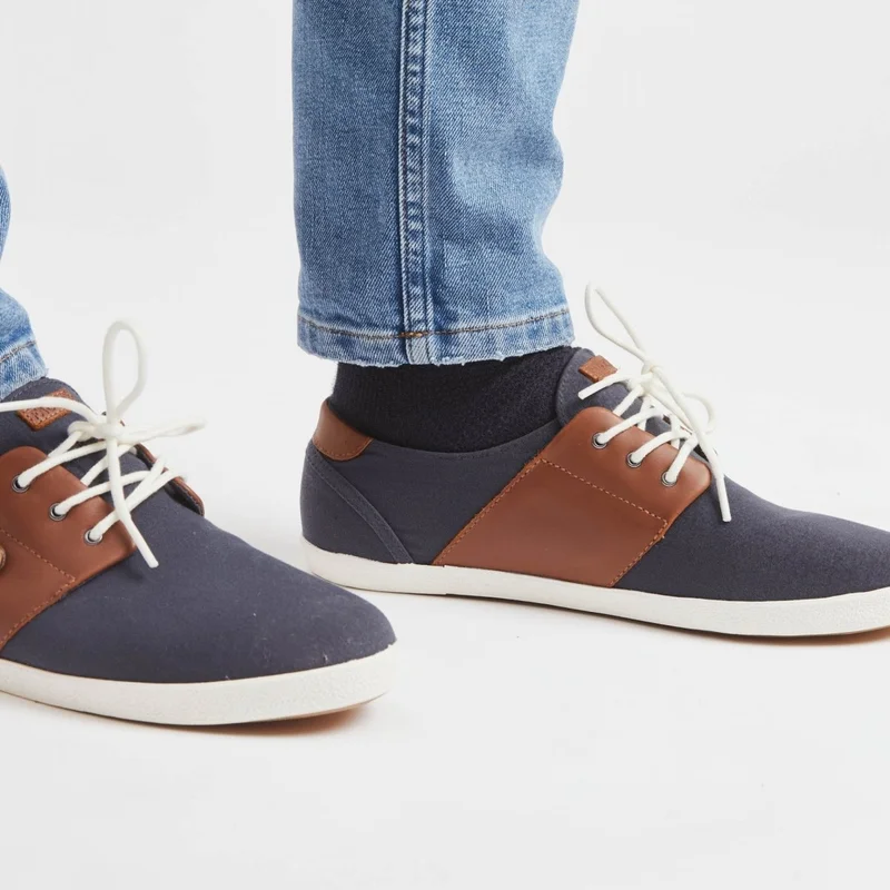 Faguo Cypress - Navy and Tawny Cotton and Leather Trainers