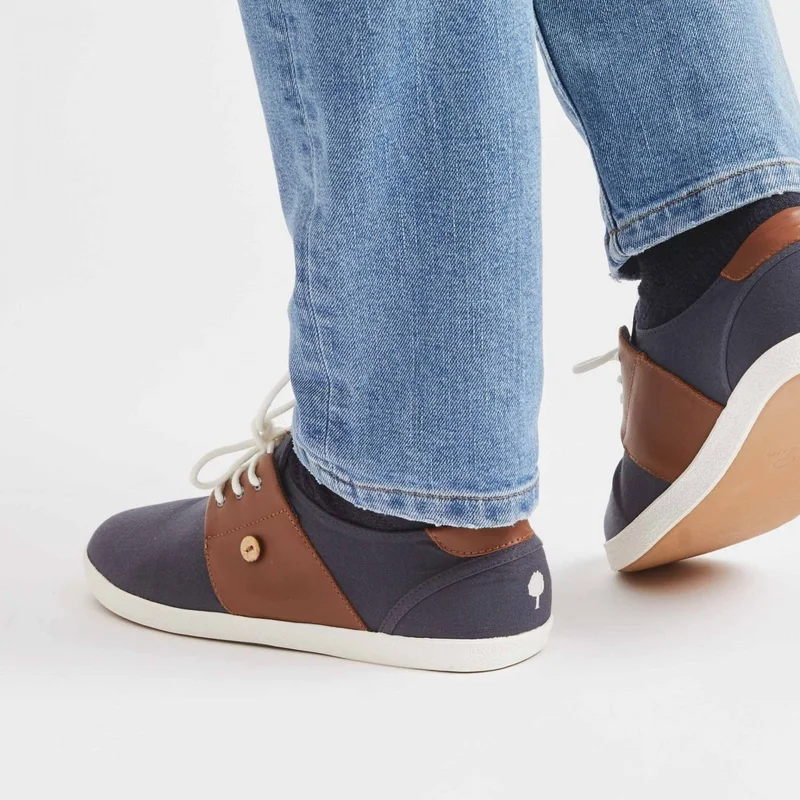Faguo Cypress - Navy and Tawny Cotton and Leather Trainers