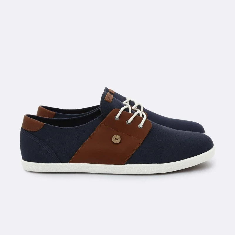 Faguo Cypress - Navy and Tawny Cotton and Leather Trainers