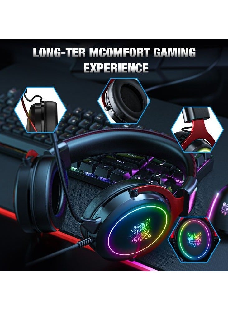 ONIKUMA X10 RGB Wired Gaming Headset with Microphone USB Headset Gamer Headphones - Image 2