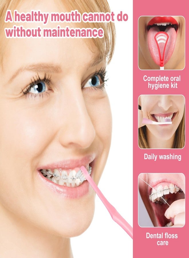 Ceonam 7-in-1 Travel Oral Care Kit with Case - Toothbrush, Tongue Scraper, Wisdom Toothbrush, Dental Floss, Floss Threaders, Interdental Brush, Dental Wax, Portable Hygiene Set for Daily Use Travel (Pink) - Image 4