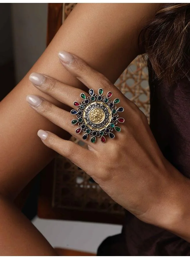 trueBrowns trueBrowns Silver Gold Tone Mandala Ring