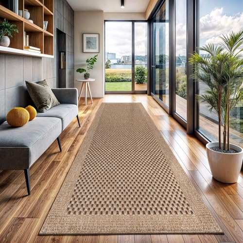 CAMILSON Indoor and Outdoor Runner Rug Natural Sisal Boho Woven Design Easy-Cleaning Non Shedding Fiber Living Room Bedroom Garden Patio and Kitchen Washable Outside Carpet Alfombras (2x7) - Image 1