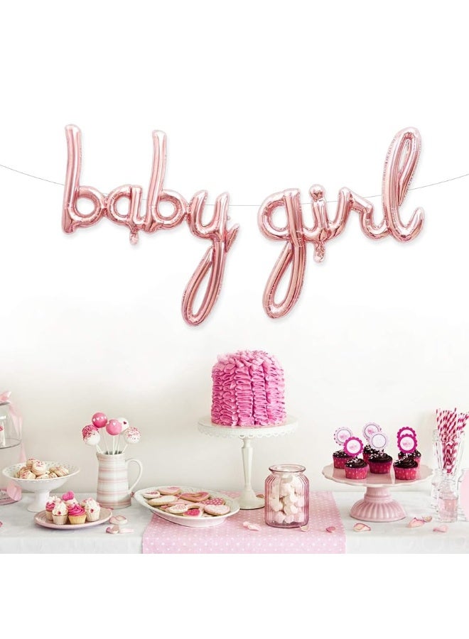 PartyForever Baby Girl Balloon Rose Gold Letters for Baby Shower Decorations, Girl Gender Reveal Foil Balloons Letters Banner - Image 1