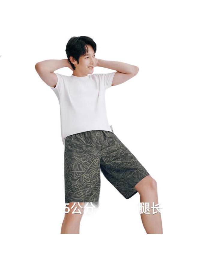 THREEGUN 100% Cotton Men'S Loose-Fit Cotton Shorts Printed Summer New Beach Pants Home Pants - Image 1