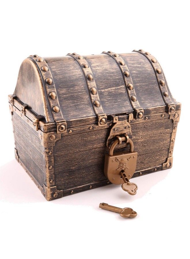 Kids Pirate Treasure Chest Large Size Teacher Favorite Treasures Collection Storage Box With 2 Sets Of Locks And Keys Only(Vintage Bronze Coating,6.3"X4.8"X5.2")  - Image 1