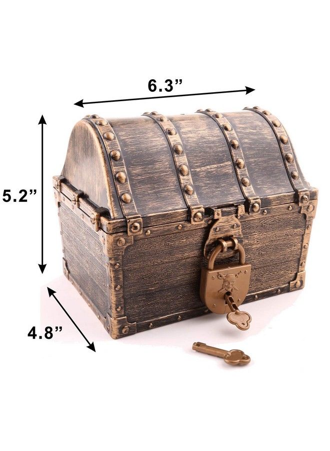 Kids Pirate Treasure Chest Large Size Teacher Favorite Treasures Collection Storage Box With 2 Sets Of Locks And Keys Only(Vintage Bronze Coating,6.3"X4.8"X5.2")  - Image 3
