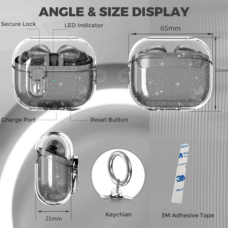 OTOPO Compatible with Samsung Galaxy Bud 3 Pro Case/Buds3/Buds 3 FE Case Clear Lock Clip with Cleaner Kit, Transparent TPU Galaxy Buds Pro 3 Protective Cover Men Women with Carabiner, Glitter Clear - Image 5