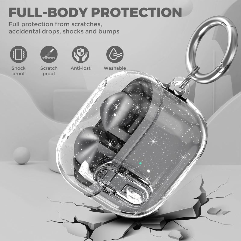 OTOPO Compatible with Samsung Galaxy Bud 3 Pro Case/Buds3/Buds 3 FE Case Clear Lock Clip with Cleaner Kit, Transparent TPU Galaxy Buds Pro 3 Protective Cover Men Women with Carabiner, Glitter Clear - Image 3