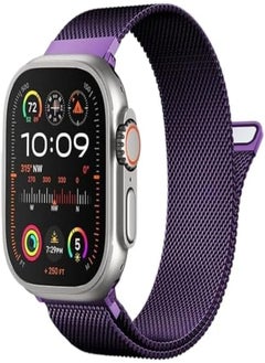 Generic Stainless Steel Magnetic Band Compatible with Apple Watch 49mm 45mm 44mm 42mm, Adjustable Milanese Magnet Metal Strap Men Women for iWatch Series 8/7/6/5/4/3/2/1/SE/Ultra, Purple Color 