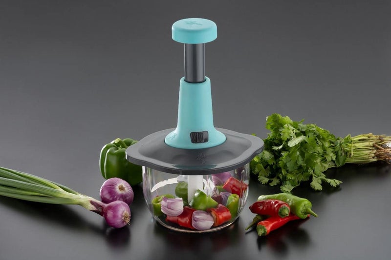 GinoSet Jet Push Chopper for Chopping Vegetables || 3 Stainless Steel Blades Manual Hand Press Chopper || Manual Food Processor || Vegetable Chopper Cutter || with 650 ml Capacity Multi colors - Image 1