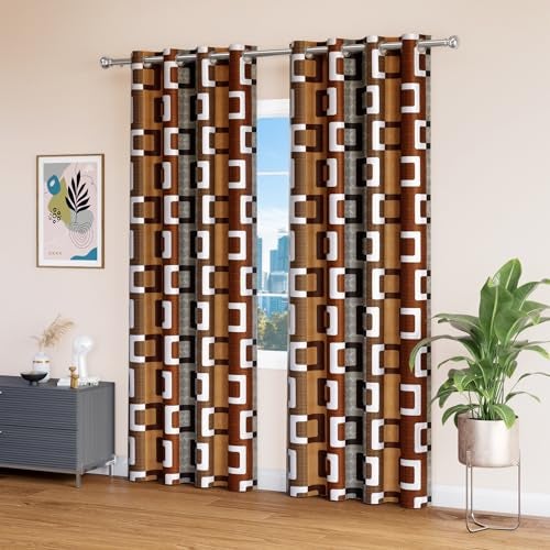 TOPDRAPES Window Curtain 5 feet 2Pcs (Multicolour Coffee/Brown/Grey Colour) 5 L x 3.67 W Feet - Image 2