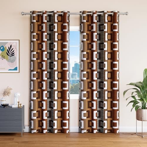 TOPDRAPES Window Curtain 5 feet 2Pcs (Multicolour Coffee/Brown/Grey Colour) 5 L x 3.67 W Feet - Image 1