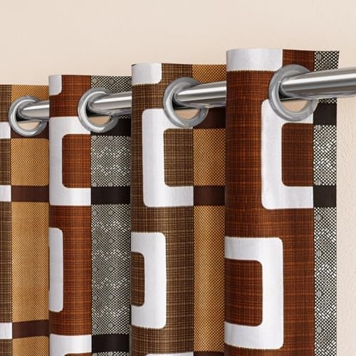 TOPDRAPES Window Curtain 5 feet 2Pcs (Multicolour Coffee/Brown/Grey Colour) 5 L x 3.67 W Feet - Image 3