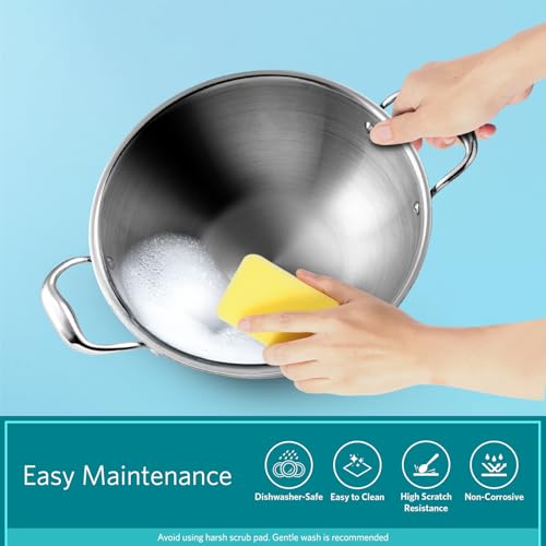 VAYA Hautechef Triply Stainless Steel Kadhai with Glass Lid, 28cm, 4.5L, Induction & Gastop Compatible, Heavy-Bottom Kadhai for Deep Frying & Cooking, 100% Pure & Toxin-Free - Image 5