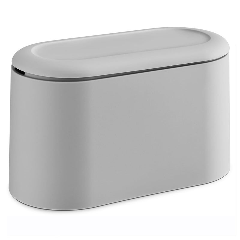 SUBEKYU 0.5 Gal Mini Countertop Trash Can with Lid for Desktop, Small Garbage Can for Office, Tiny Wastebasket, Plastic, Light Grey - Image 1