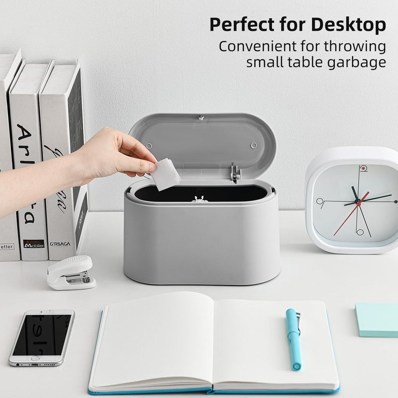 SUBEKYU 0.5 Gal Mini Countertop Trash Can with Lid for Desktop, Small Garbage Can for Office, Tiny Wastebasket, Plastic, Light Grey - Image 5