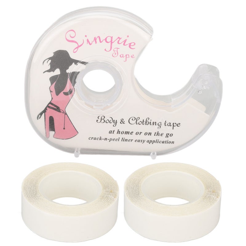 Women Double Sided Tape 2 Rolls 5M Each With Dispenser - Skin Safe Transparent No Residue Tape for Wedding Dresses Tops Strapless Clothing - Image 1