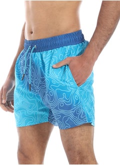 Slash Pockets Self Pattern Swim Shorts - Shades of Blue