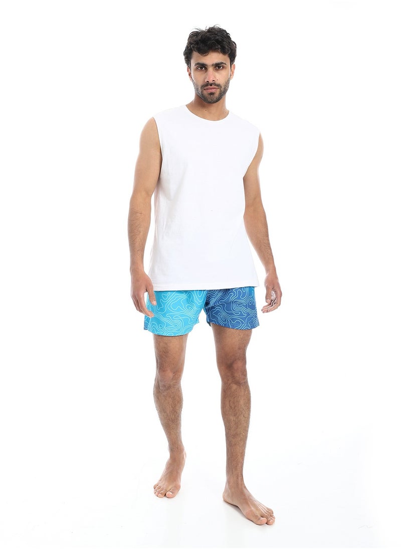 بافون Slash Pockets Self Pattern Swim Shorts - Shades of Blue  - Image 3