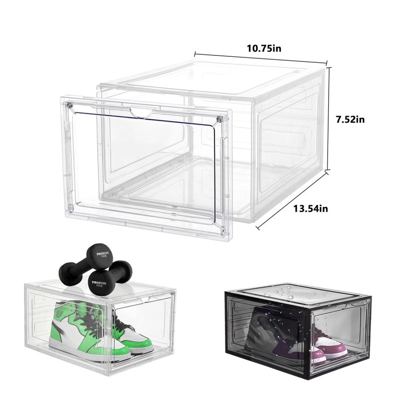 Attelite Upgrade 12pack Shoe Box Storage Containers,Thicken Sturdy Clear Stackable Plastic Shoe Organizer Box with Magnetic Door, X-Large Drop Front Shoe Box - Image 2