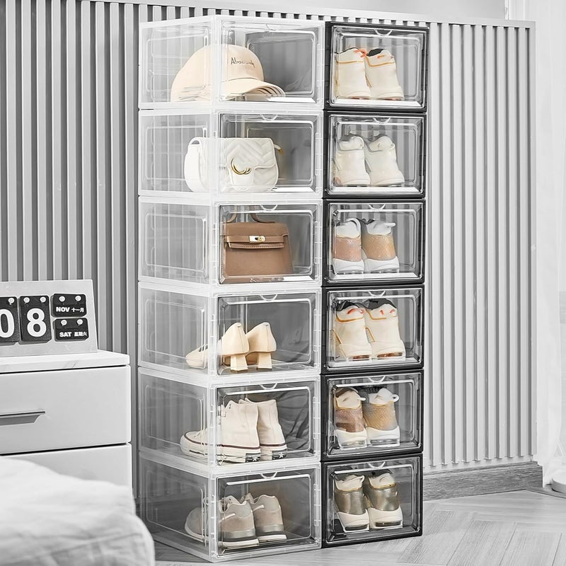 Attelite Upgrade 12pack Shoe Box Storage Containers,Thicken Sturdy Clear Stackable Plastic Shoe Organizer Box with Magnetic Door, X-Large Drop Front Shoe Box - Image 5
