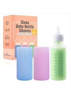 IMPRESA [Multicolor 3 Pack] Glass Baby Bottle Sleeve For Dr Brown Bottles 8 Oz Silicone Bottle Cover For Dr Brown Glass Bottles 8 Oz Narrow Sleeve For Dr Brown Bottles Glass 8 Oz  - Image 1