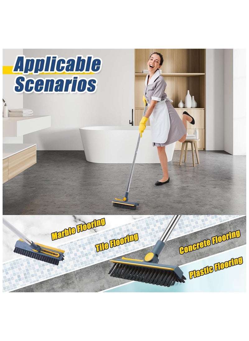 Hihonor 3 in 1 Floor Scrub Brush with Long Handle 44.5'' Cleaning Brush Stiff Bristle Brush Mop Swivel Head Brush Broom Floor Brush Scrubber for Cleaning Patio Bathroom Garage Kitchen (Dark Blue)  - Image 4
