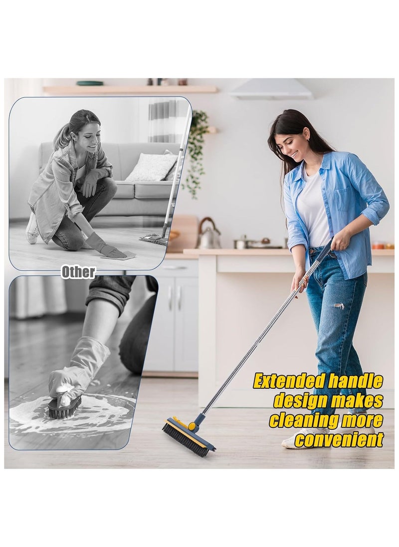 Hihonor 3 in 1 Floor Scrub Brush with Long Handle 44.5'' Cleaning Brush Stiff Bristle Brush Mop Swivel Head Brush Broom Floor Brush Scrubber for Cleaning Patio Bathroom Garage Kitchen (Dark Blue)  - Image 3