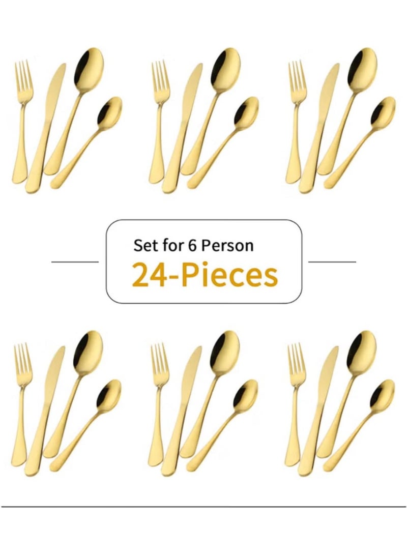 24-Piece Stainless Steel Cutlery Set Kitchen Utensils Set Surface Texture-Free Western Tableware Suitable For Home Kitchen Restaurant Hotel Party Dining Picnic Dining Exquisite Packaging Gift Golden - Image 4
