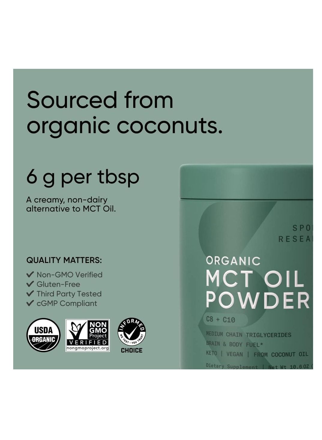 Sports Research Organic MCT Oil Powder 300g