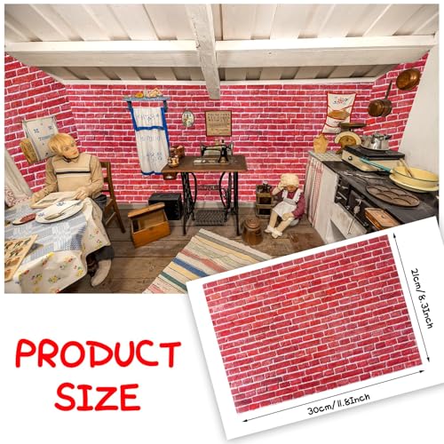 Furbeko 35 Pcs Miniature Dollhouse Wallpaper SelfAdhesive Mini DIY Floorboards Wall Paper Real Life DIY Decoration for DollhouseRed - Image 5