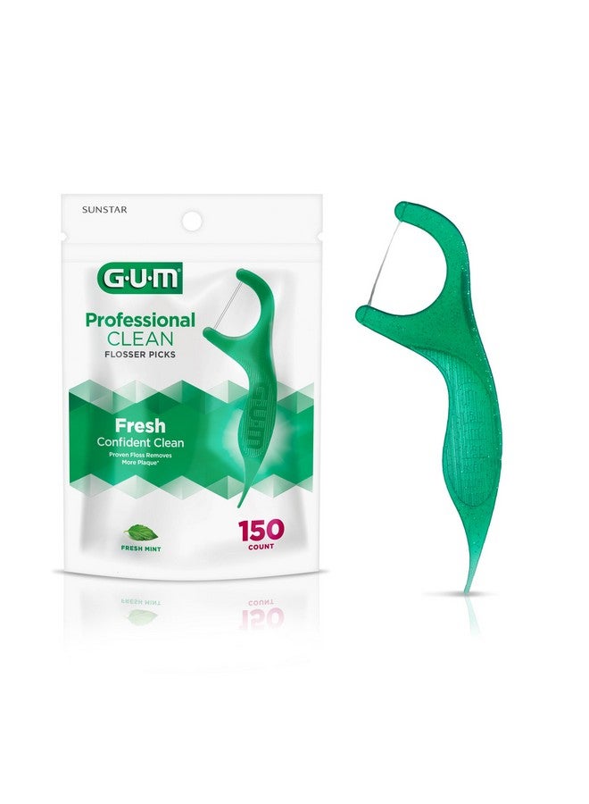 GUM Professional Clean Floss Picks - Extra Strong Shred-Resistant Floss, Easy Grip Handle - Dental Flossers for Adults - Fresh Mint Flavor, 150ct - Image 1