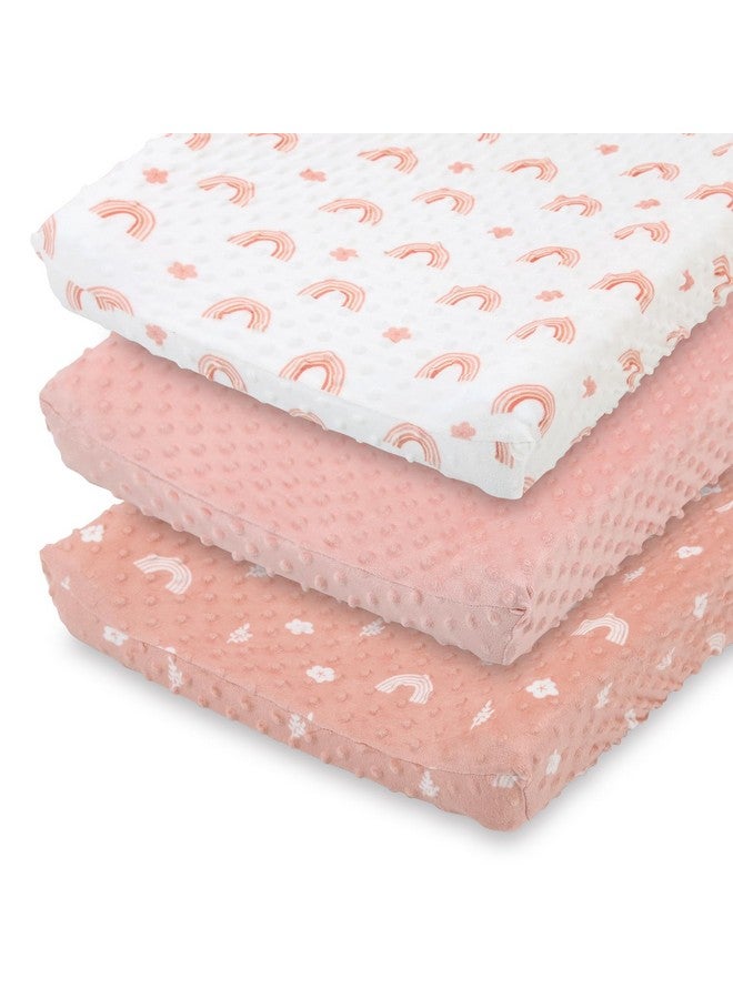 The Peanut Shell أغطية وسادة تغيير الأطفال من بي نات شيل للبنات، شراشف مينيكي باللون الوردي لطاولة تغيير الأطفال للبنات، ديكور حضانة قوس قزح الزهري البوهيمي - Image 1