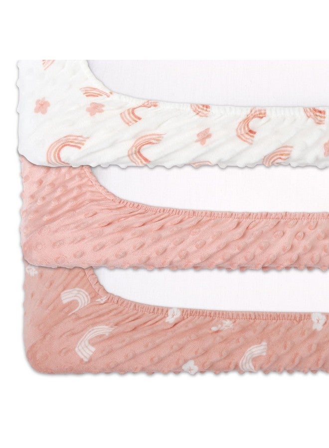 The Peanut Shell أغطية وسادة تغيير الأطفال من بي نات شيل للبنات، شراشف مينيكي باللون الوردي لطاولة تغيير الأطفال للبنات، ديكور حضانة قوس قزح الزهري البوهيمي - Image 5