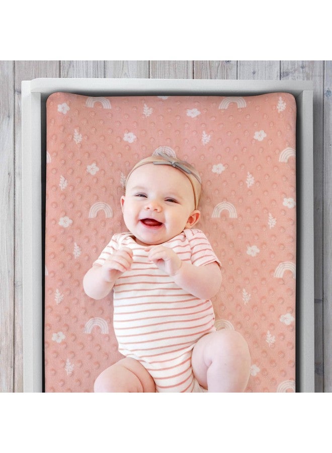 The Peanut Shell أغطية وسادة تغيير الأطفال من بي نات شيل للبنات، شراشف مينيكي باللون الوردي لطاولة تغيير الأطفال للبنات، ديكور حضانة قوس قزح الزهري البوهيمي - Image 3