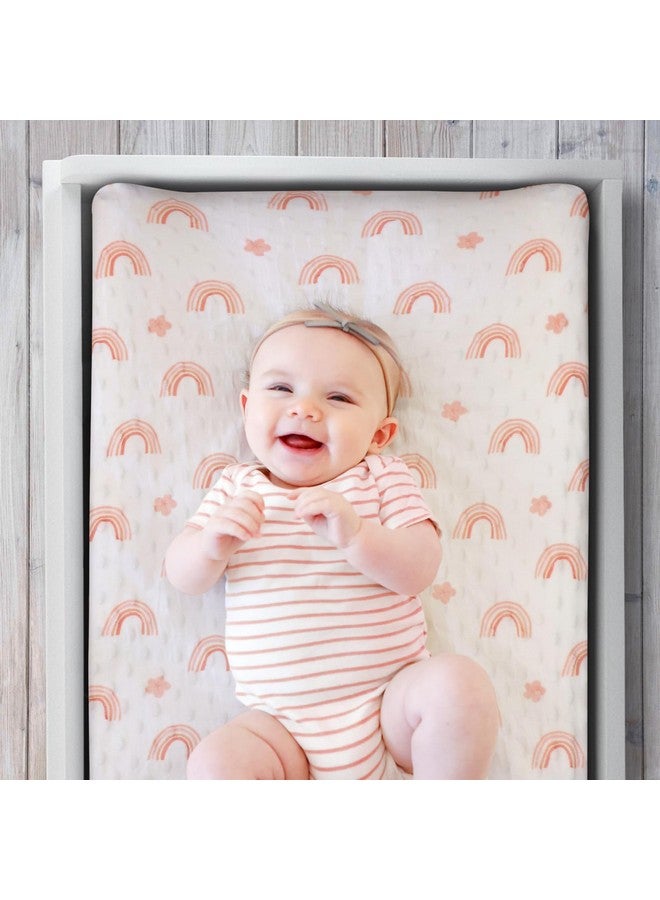 The Peanut Shell أغطية وسادة تغيير الأطفال من بي نات شيل للبنات، شراشف مينيكي باللون الوردي لطاولة تغيير الأطفال للبنات، ديكور حضانة قوس قزح الزهري البوهيمي - Image 2