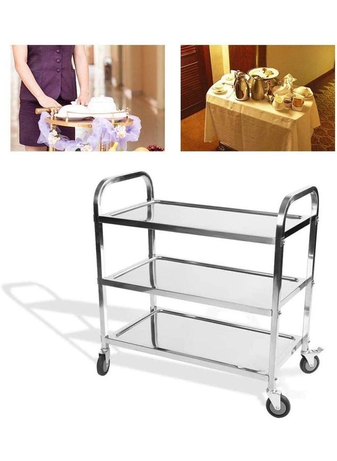 Cady One 3-layer stainless steel food serving cart, silver color  - Image 4