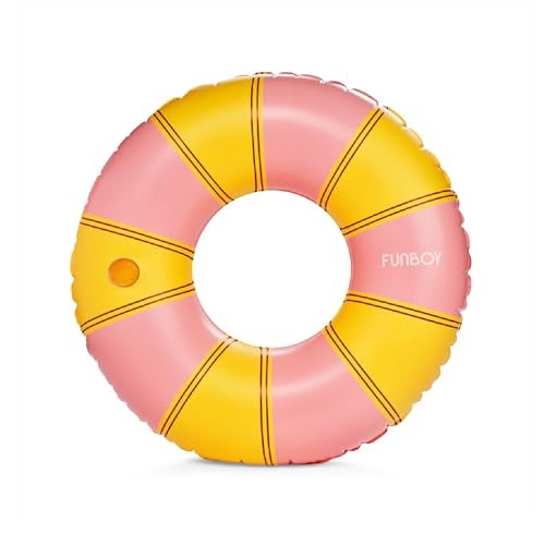 FUNBOY Giant Vintage Pink Yellow Stripe Inflatable Pool Float with Cup Holder 48 Pool Float for Adults Inner Tube Pool Toys Swim Rings Swimming Pool AccessoriesLounger Float for Pool PartySummer - Image 1