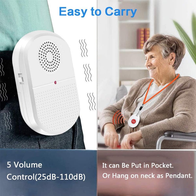 ChunHee Wireless Caregiver Pager Call Button Nurse Alert System Call Bell for Home/Elderly/Patient Emergency Vibration Pager 2 Transmitter+2 Receiver(800+Feet Operating Range) - Image 2