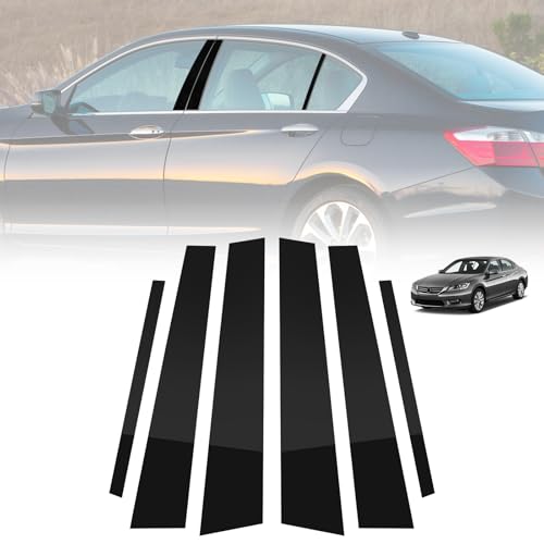 AMSPRAC Car Door Window Pillar Posts TrimOuter Pillar Post Panel Covers fit for Honda Accord 4Doors Sedan 9th 2013 2014 2015 2016 2017Door Pillar MoldingsWindow DecalsGlossy Black 6PCS - Image 1