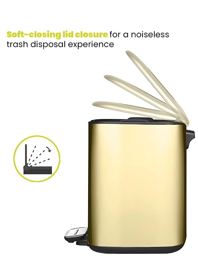 EKO سلسلة ريجنت | تشطيب من الفولاذ المقاوم للصدأ المصقول | إغلاق ناعم | مقاوم لبصمات الأصابع | سلة مهملات ودلو قمامة، ذهب شمبانيا، 9 لترات - Image 2