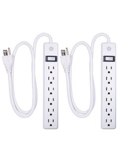 GE Ge 6Outlet Surge Protector 2 Pack 3 Ft Extension Cord Power Strip 450 Joules On Off Switch Integrated Circuit Breaker Heavy Duty Warranty Ul Listed White 14709  - Image 1